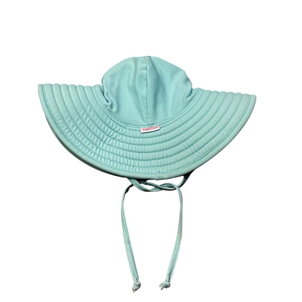 RuffleButts Baby Girls UPF 50+ Wide Brim Swim Sun Hat Vintage Aqua  0-12M Beach